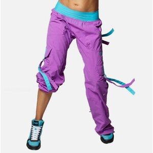 ZUMBA Stellar Orchid CARGO PANTS Converts to Capri Dance Fitness, hip hop Medium